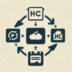 "HEIC画像をJPGに変換するオンラインツールの使い方を示した図。インストール不要で簡単に変換できるプロセスを視覚に訴えて紹介。"